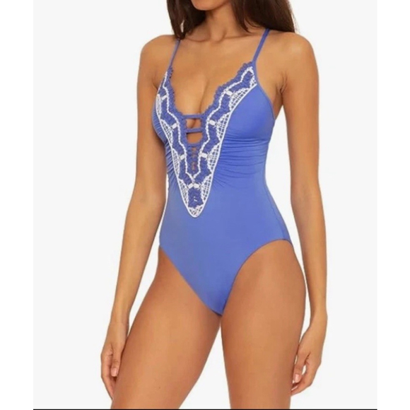 Becca by Rebecca Womens Virtue Delilah Clare Plunge One-Piece Peri Sz S - Picture 1 of 3